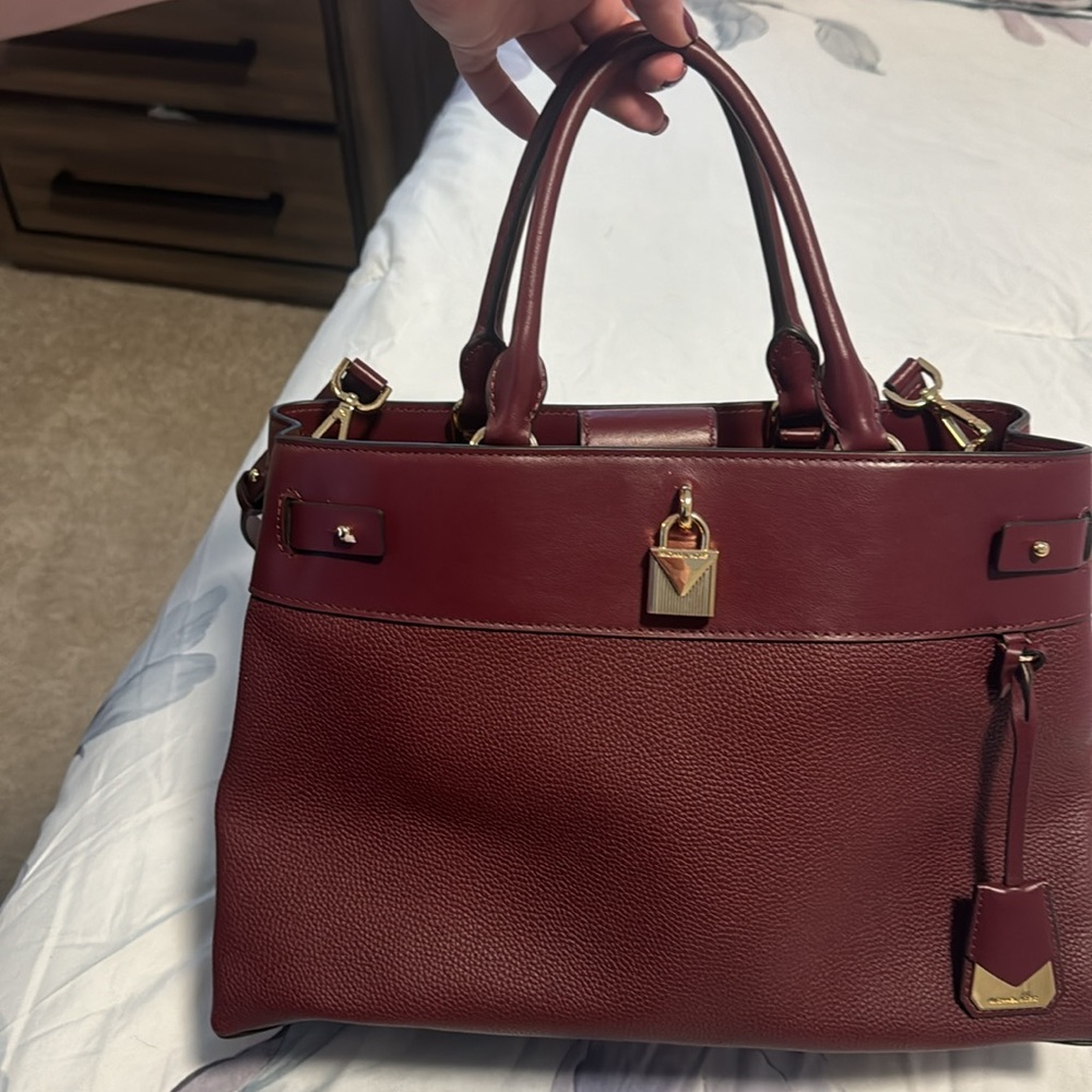 Michael Kors Burgundy Leather Satchel with Gold Hardware